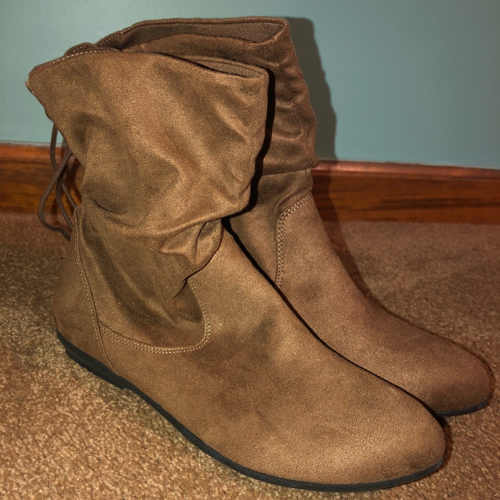 New brown suede lace up ankle boots